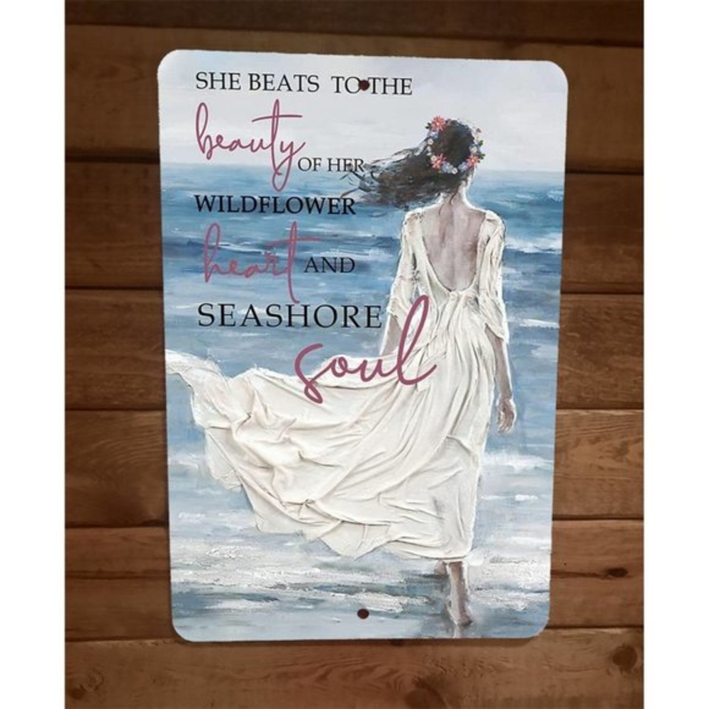 Wildflower Heart Seashore Soul Beach Girl Ocean 8x12 Metal Wall Sign Poster